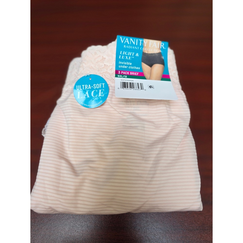 Vanity Fair Radiant Collection Light & Luxe 3 Pack Brief Panties 5XL/12 Lace